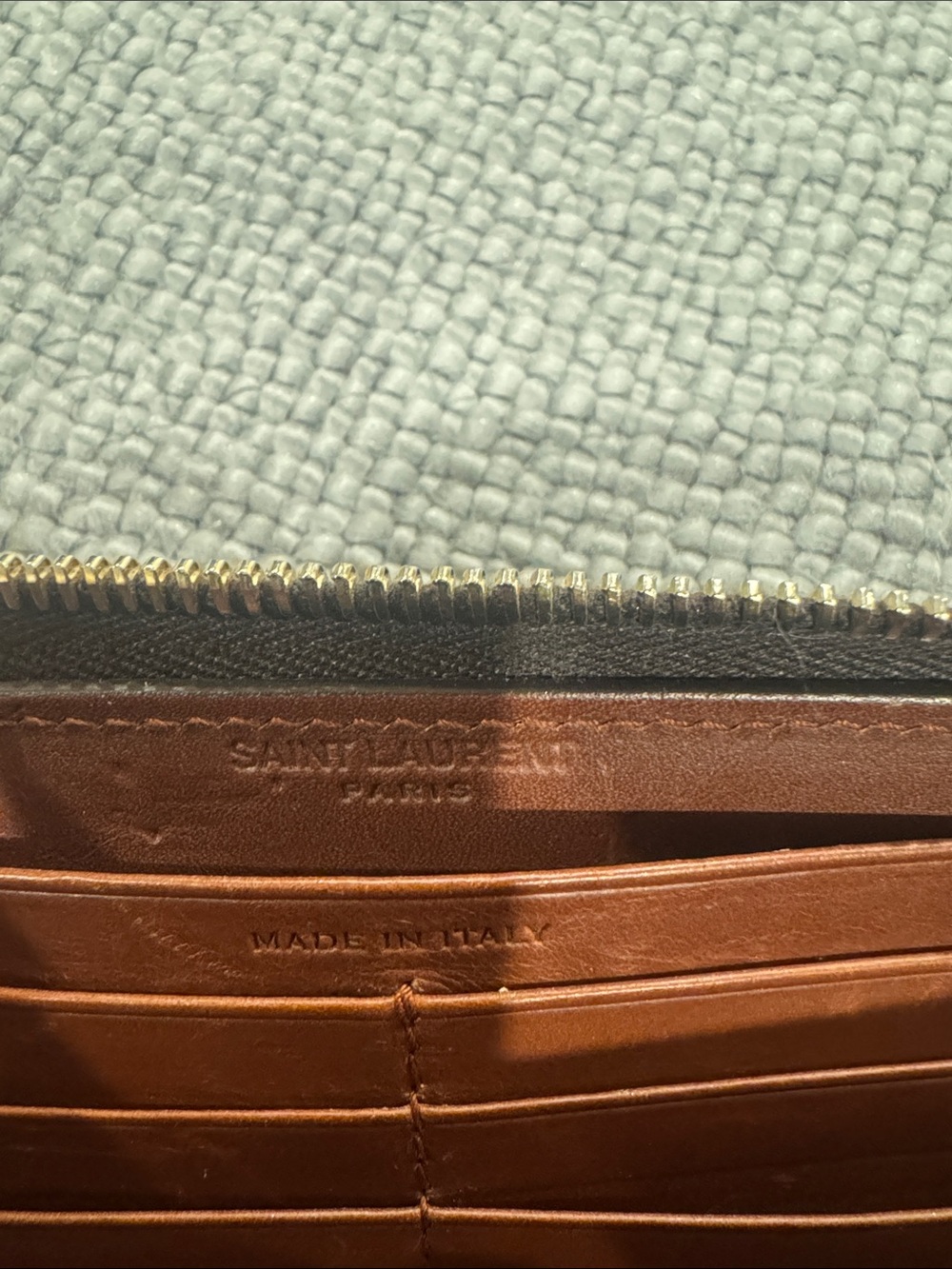 Saint Laurent Brown Wallet with Gold Monogram Zip - Picture 13 of 13